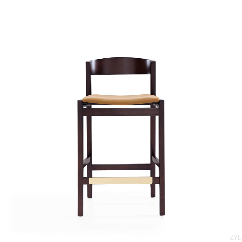 Tabouret de comptoir rembourré en bois Klismos, Chameau