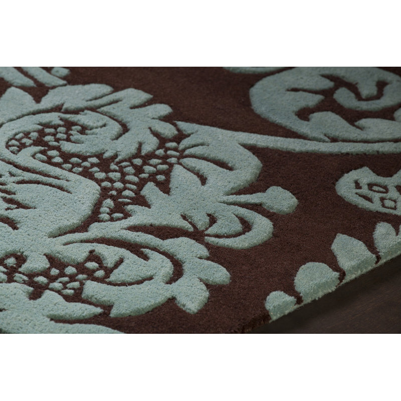 Hand Tufted Wool Floral Area Rug in Brown/Aqua, Rectangle 7'9" x 10'6"