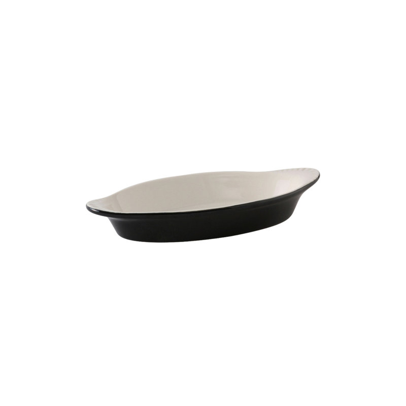 Tuxton 0.25 Qt. Oval Duratux Welsh Rarebit, Black/Eggshell White