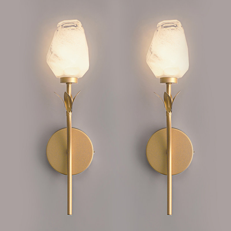 18.7'' Battery Operated Novelty Wall Mounted Sconce Light With Flower Shade, Armed Sconces Dimmable & Timing, Gold