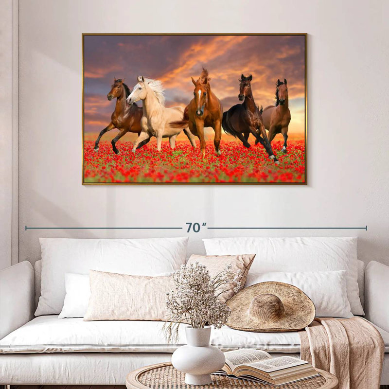 Mustang Horses, 46 po x 31 po, Cadre flottant doré
