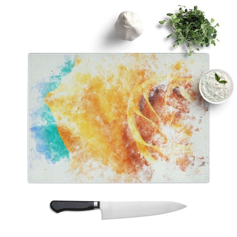 Tempered Glass a Rose Watercolour Chopping Board, 28.5 cm x 39 cm