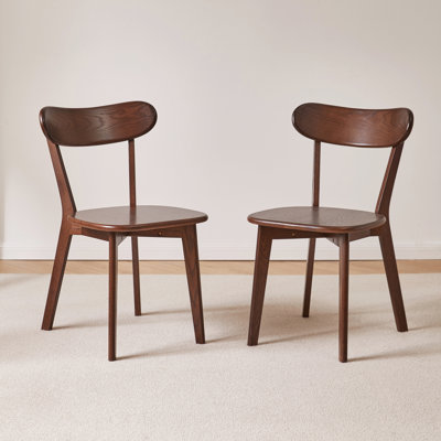 Mid-Century Modern Solid Oak Dining Chair with Curved Back (Set of 2)