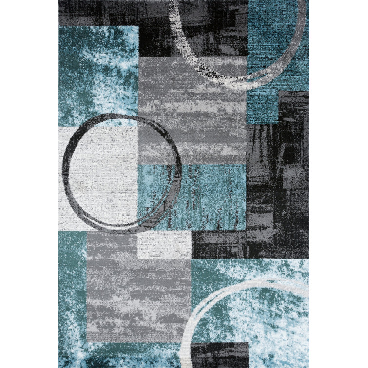 Fanton Abstract Machine Woven Grey/Black/Blue Area Rug