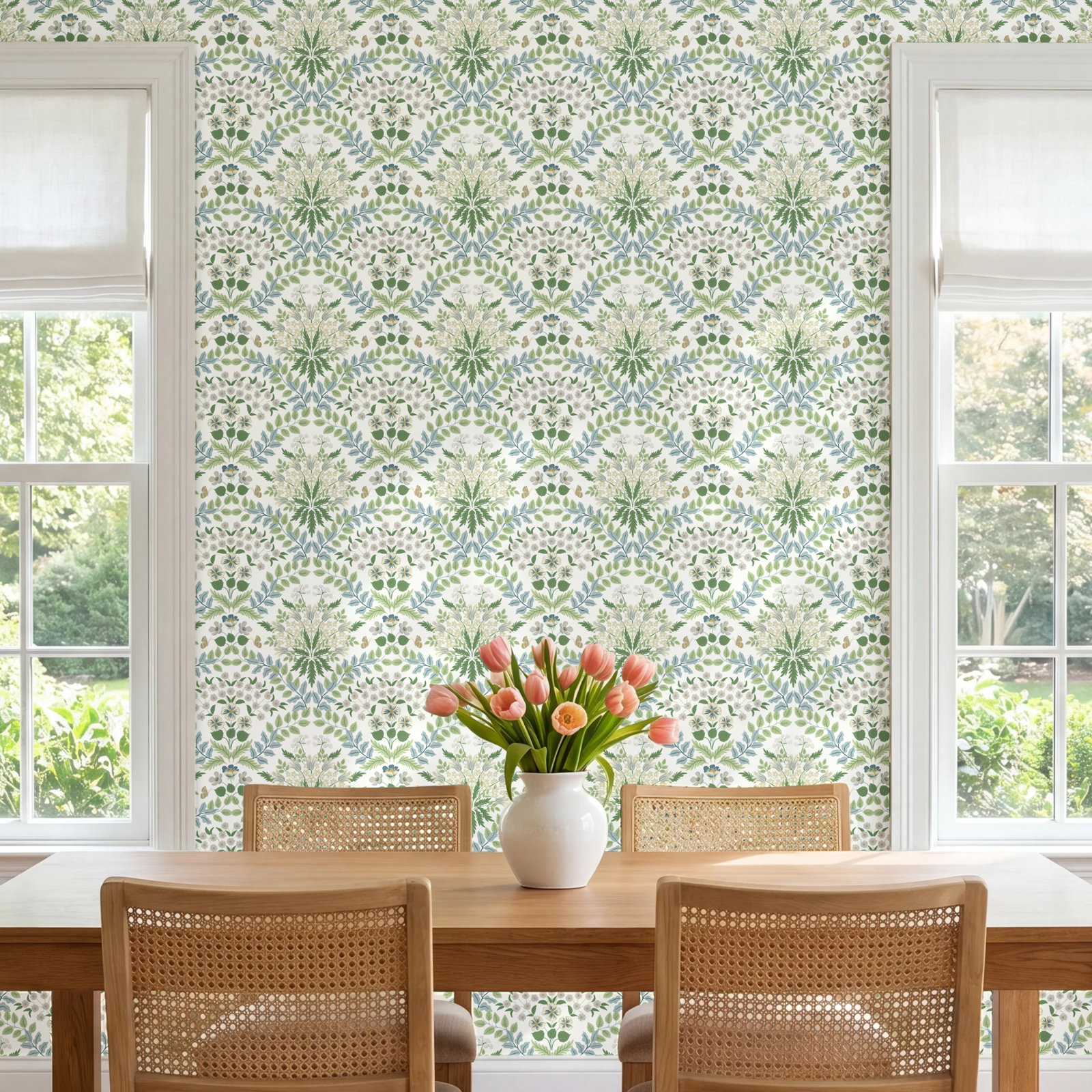 Bramble Wallpaper Double Roll, White/Blue