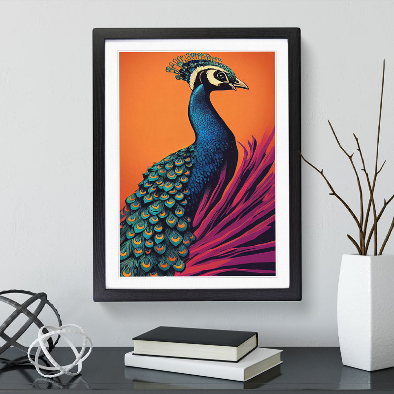 XV1022-5042X Virtuous Peacock - Print, Black Framed, 66cm H x 48cm W, White
