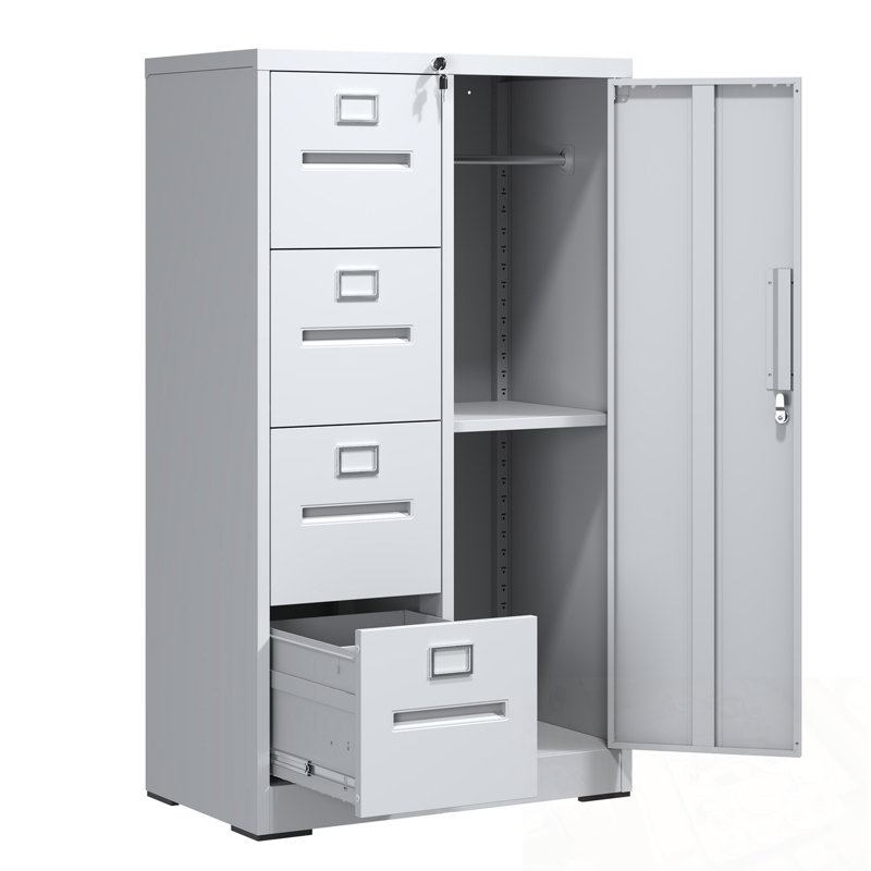 Metal Storage Filing Cabinet with Lock, 4 Drawers and 1 door, White