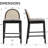 Set Of 2 Modern Grey Rattan Counter Stools 26 Inch, Wooden Linen Upholstered Armless Bar Stools With Oval Rattan Back For Kitchen Island