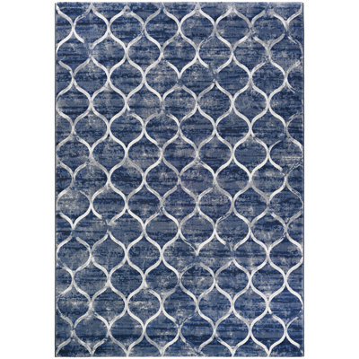 Sultan Geometric Trellis Dusk Blue Performance Area Rug