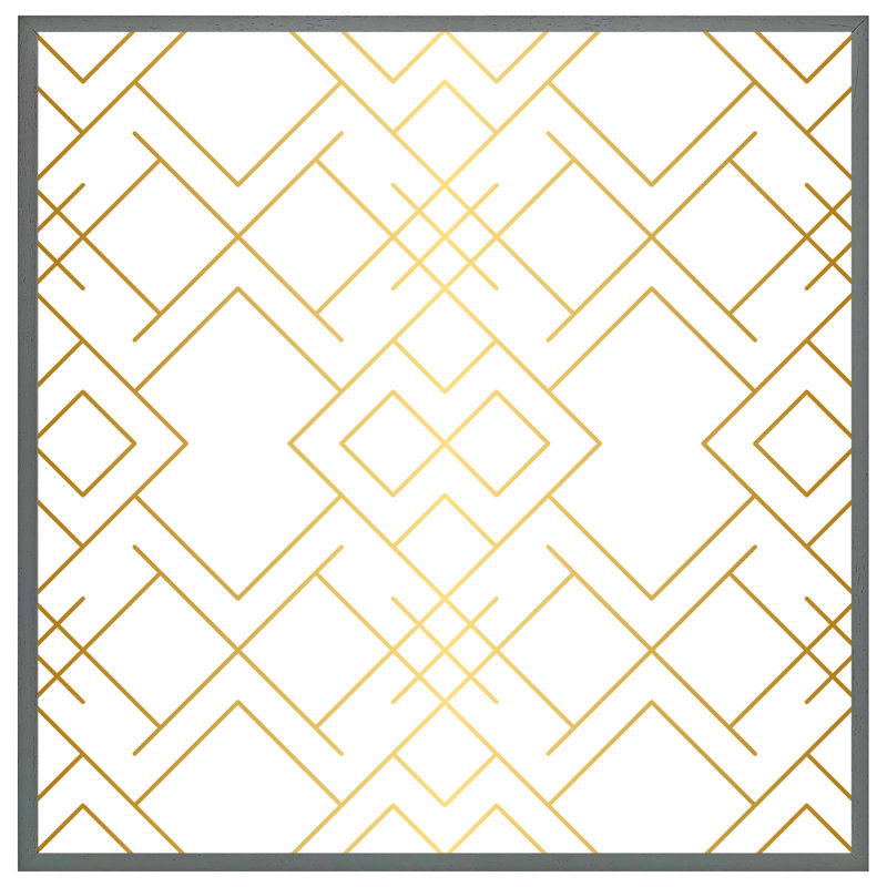 Truitts Golden Geo Pattern - Square Print, 41cm H x 41cm W x 4cm D, Grey Framed
