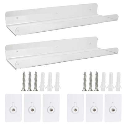 2 Pack Acrylic Floating Shelf Wall Mounted Invisible Clear Shelves for Living Room Bathroom Kitchen