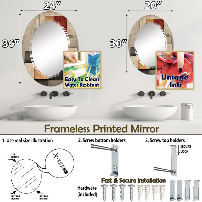 Apsford - Miroir mural moderne ovale, 36 po x 24 po