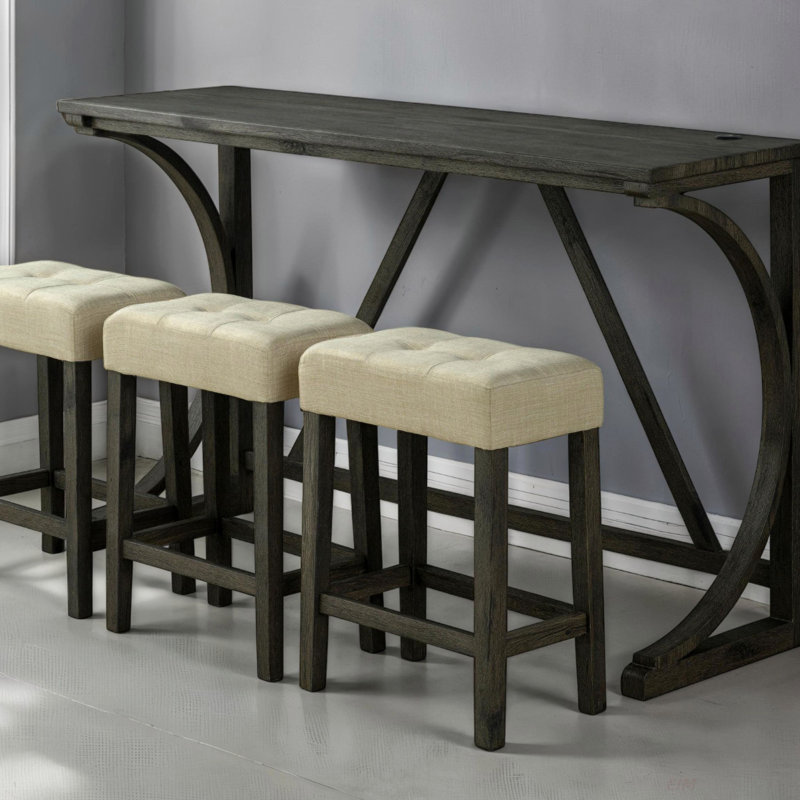 Ensemble de salle à manger brun 4 pièces Table de salle à manger fonctionnelle unique avec 3 tabourets USB capitonnés Beige