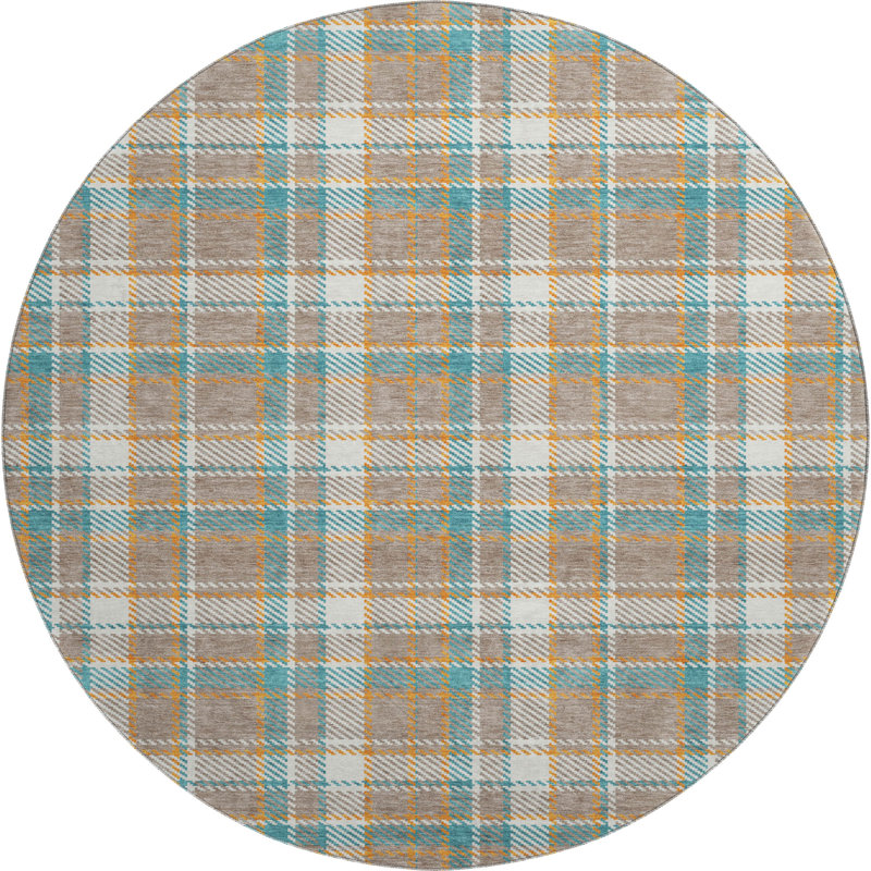 Premium Machine Washable Mayfield AMF1300 Plaid Rug, Round 8'