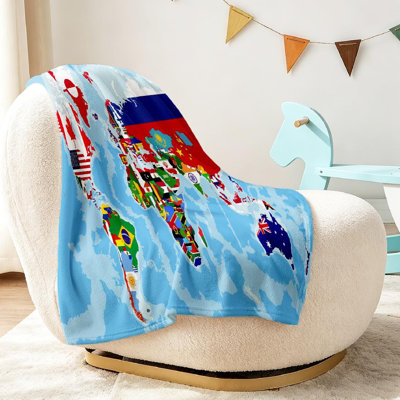 Clear Ultra Soft Flannel Fleece Throw Blanket,Map of World with Country Single-Sided Print