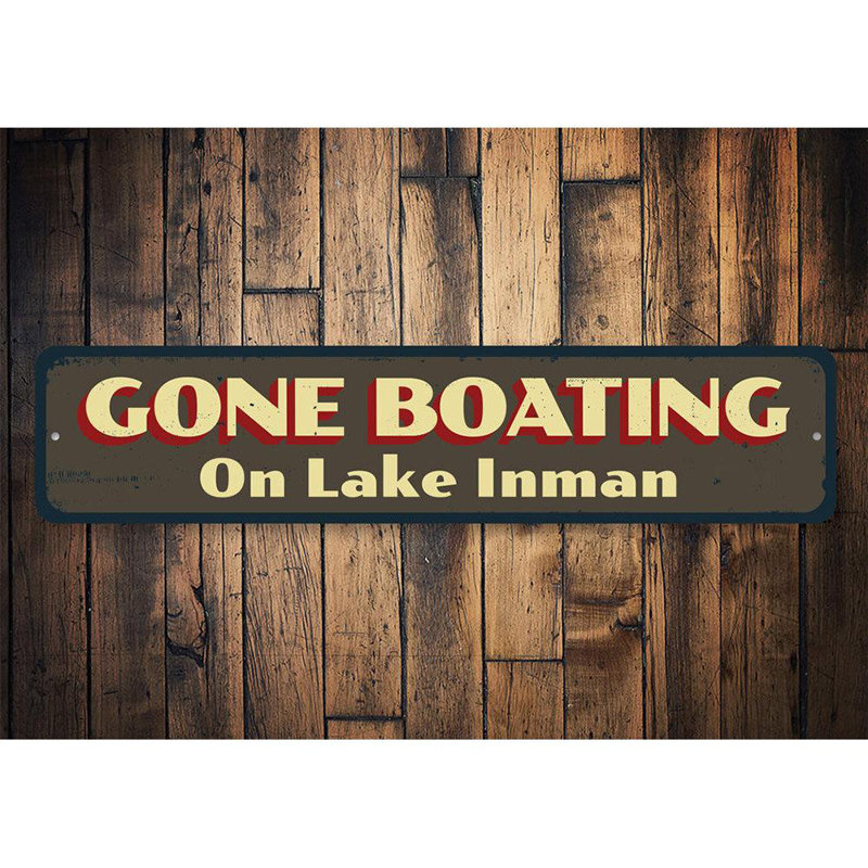 Plaque en métal «Gone Boating», H 4 po x l 18 po x P 0,04 po