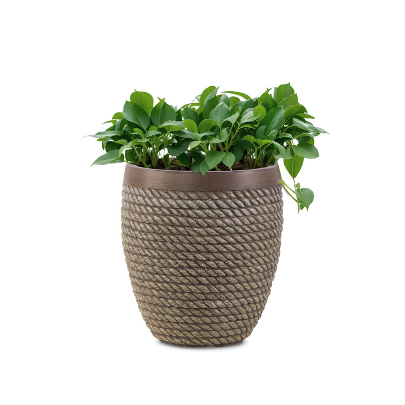 Round Brown Braided Striped Handmade Pot Planter 