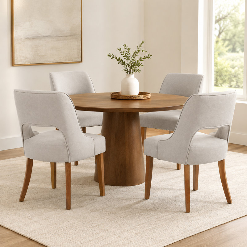 Upholstered Side Dining Chair with Solid Wood Legs, Light Grey