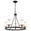 Lustre à roulettes Modern Farmhouse - Éclairage de salle à manger en fer noir mat à 5 lumières avec abat-jour en verre texturé - Hauteur réglable de 23,6 po à 102 po pour l'îlot de cuisine du salon et de la chambre à coucher