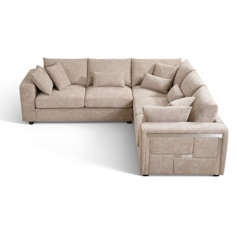 Howser Corner Sofa, Beige - Silver Accents