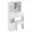Petit meuble-lavabo de 29,2 po avec tiroir à gauche + tabouret rembourré, 2 blocs d'alimentation CA + 2 ports USB, support pour sèche-cheveux, très grand miroir coulissant à commande tactile à DEL, réglage de la luminosité tricolore, réglage de la luminosité-816698677