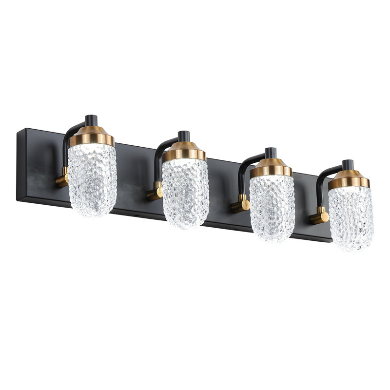 Luminaire de salle de bain moderne 4 lumières noir avec abat-jour en verre texturé - Éclairage de salle de bain DEL
