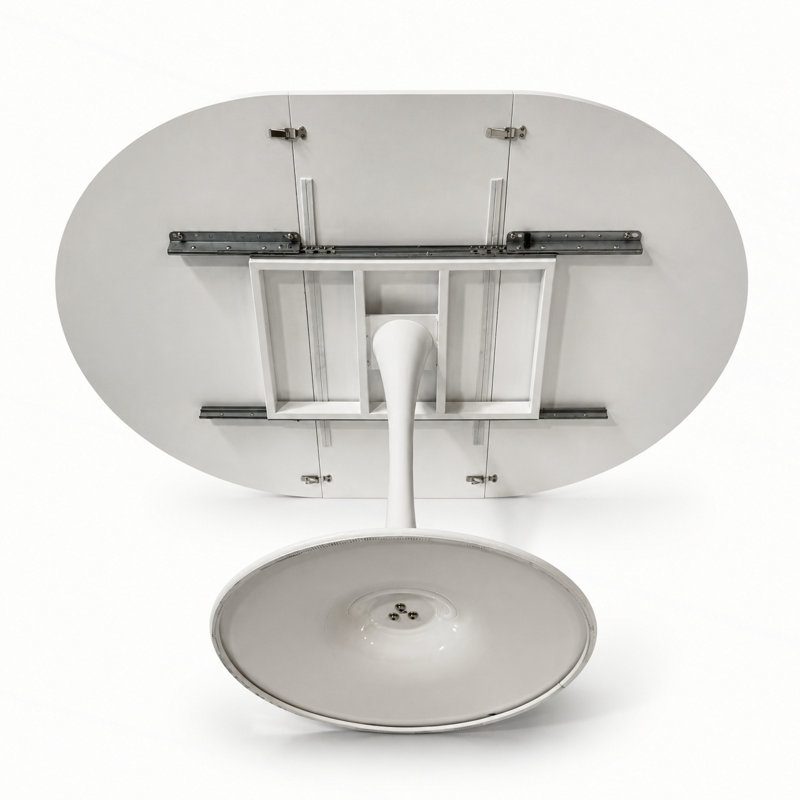 Table de salle à manger ronde extensible avec piédestal en métal, White