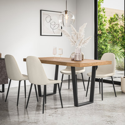 Ademar 160cm Dining Table Set with 4 or 6 Maya Ivory Boucle Chairs