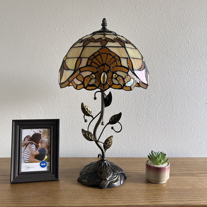 Meryem Tiffany Table Lamp Gold Stained Glass Baroque Style Lavender Included LED Bulb 22"H*12"W*12"D