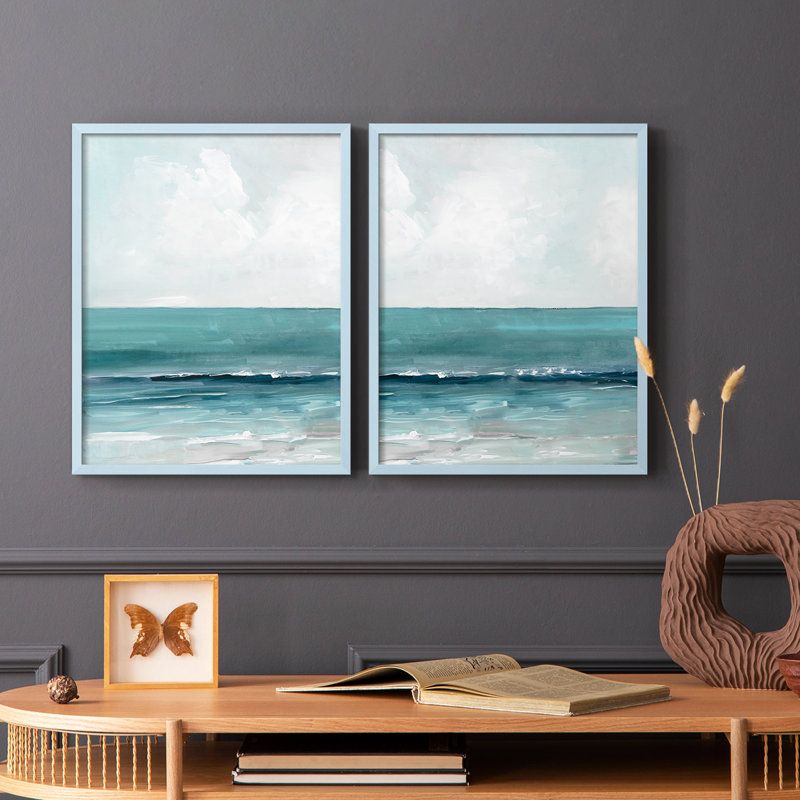 «Teal Seas I», reproduction encadrée de qualité supérieure - prête à être accrochée - aucun clou requis - aucun clou requis