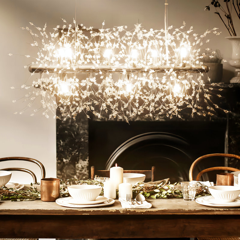 Lustre linéaire moderne et unique à 9 lumières Wallin, Chrome
