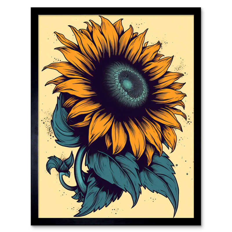 Hugoton Blue and Yellow Sunflower Tattoo Ink Body Art Rockabilly Americana 1 Piece Single Picture Frame Wall Art