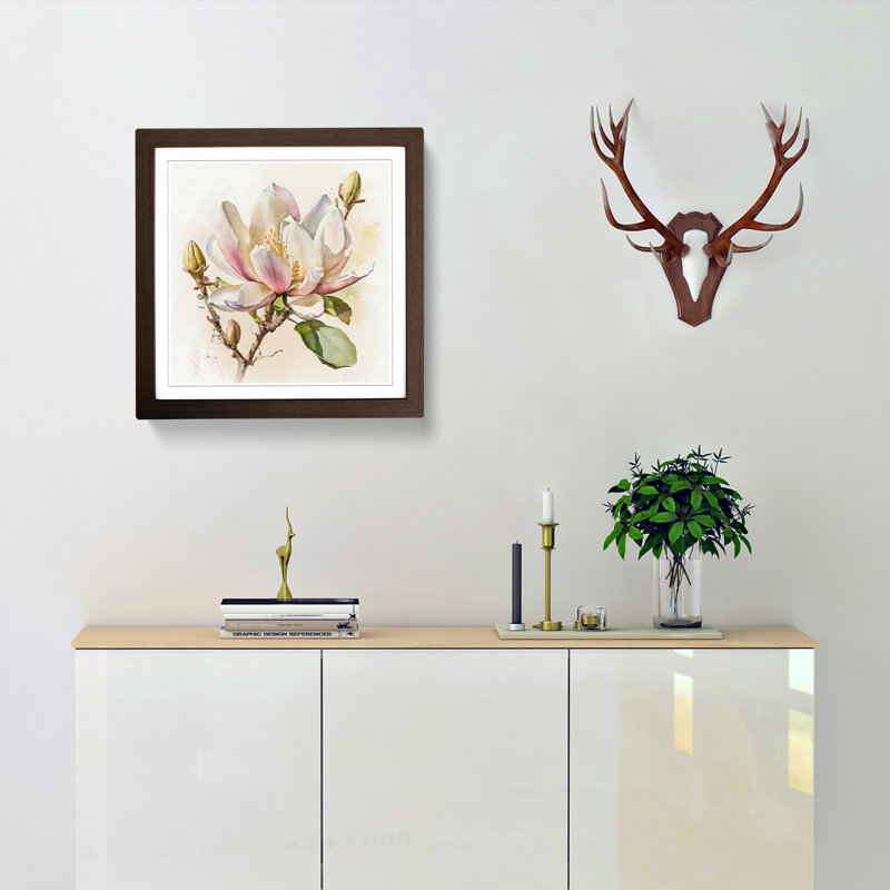 Magnolia Flower Watercolour - Framed Print, Walnut