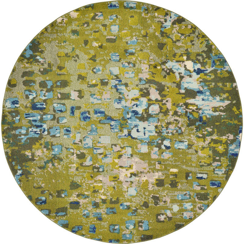 Auyeung Washable Abstract Indoor Rug, Round 8'