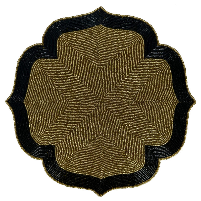 Ensemble de napperons perlé 4 pièces Dec Arround de 14 po - Napperons faits à la main, Doré / noir