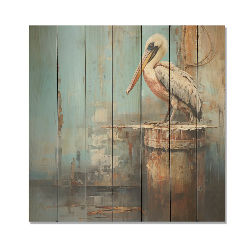 Pélican minimaliste I - animal côtier sur bois, H 25 po x l 25 po