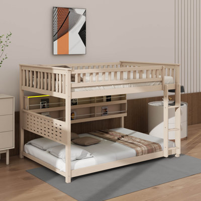 Full Over Full Bunk Bed With Integrated Shelving, Color-Changing Lights And Pegboard