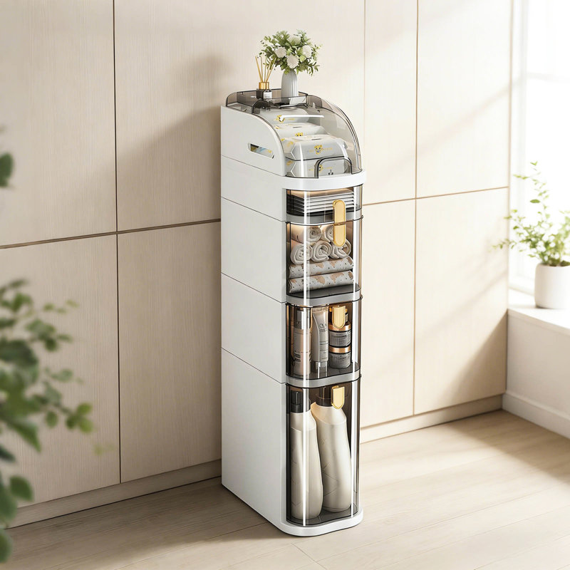Rangement mobile pour salle de bain étroite, aucune installation requise, idéal pour les petits espaces dans la buanderie, les toilettes et les espaces de vie, armoires en plastique blanc