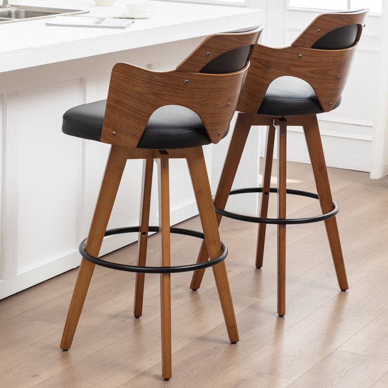 Swivel Upholstered Counter Stool, Black, Bar Stool (29.92" Seat Height)