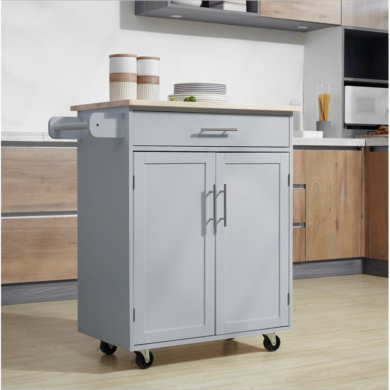 Îlot de cuisine avec chariot, tiroir, armoire de rangement et porte-serviettes, Grey