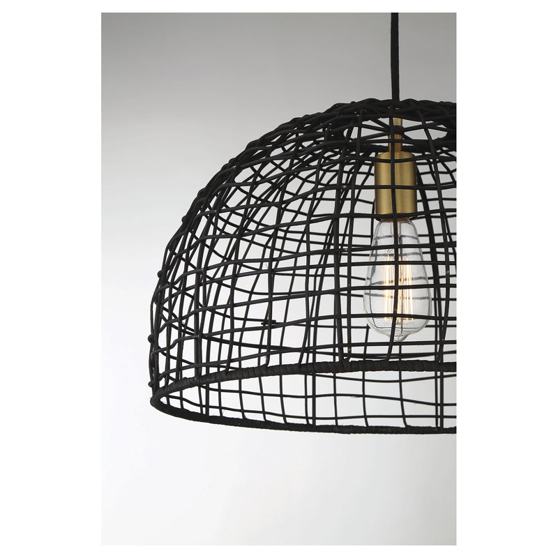 Stevie 1-Light Single Dome Pendant, Natural Brass, Black
