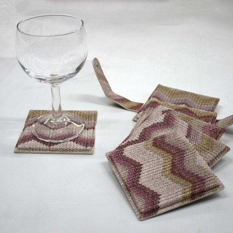 Square 6 Piece Car Coaster Set, Antique pink and pink