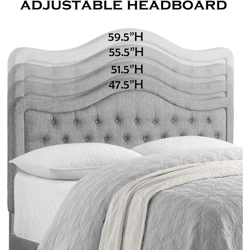 Upholstery Adjustable Headboard with Fine Linen  and Button Tufting for Bedroom, Gray, Full