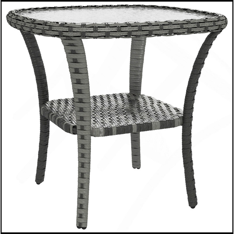 Table basse avec tablette de rangement, table d'appoint avec plateau en verre pour l'extérieur, résistante aux intempéries et élégante