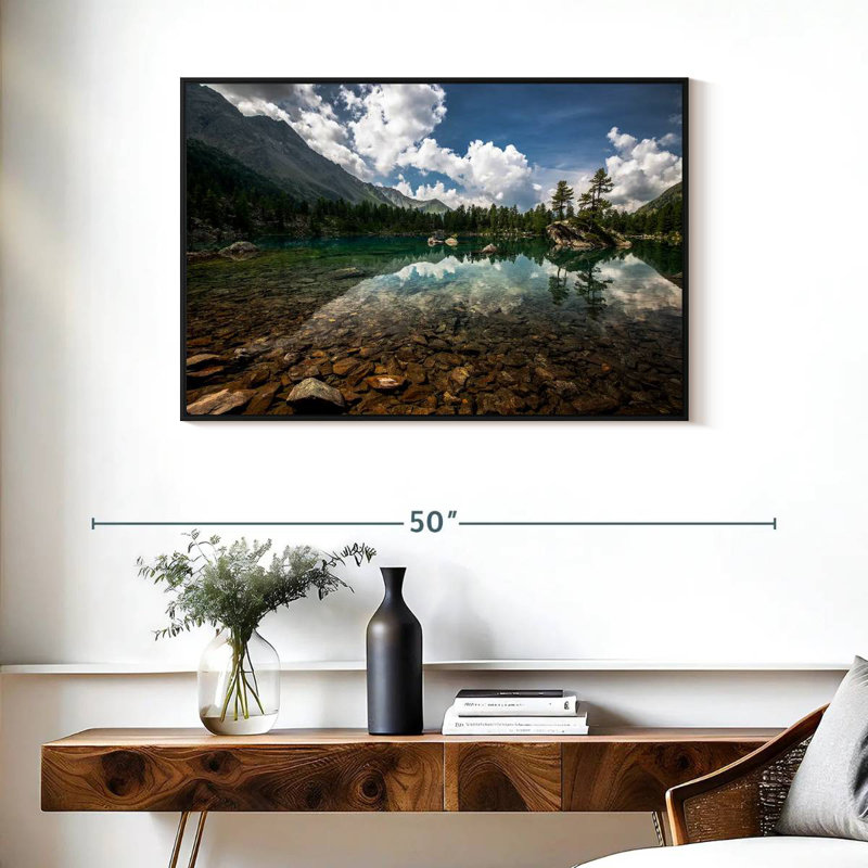 Paysage de lac tranquille, Cadre flottant noir, 37 po x 25 po