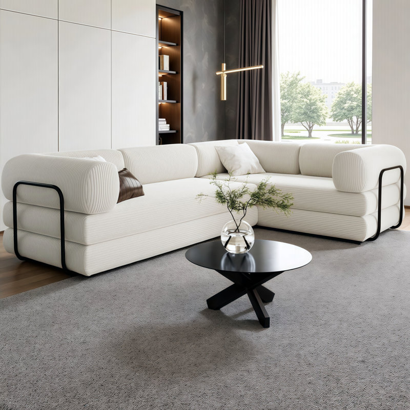 Canapé-lit modulaire convertible en L Corduroy - Confort modulaire et luxueux pour les appartements et les salons, Beige