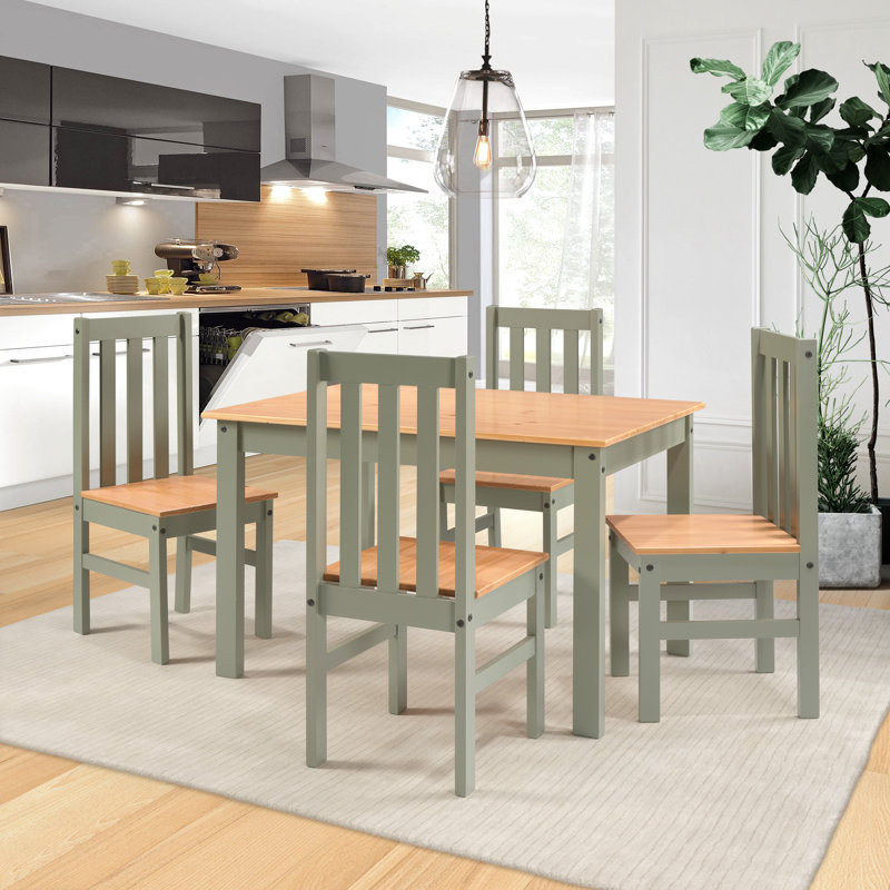 Ensemble de salle à manger en bois de pin massif 5 pièces Souheir, Vert