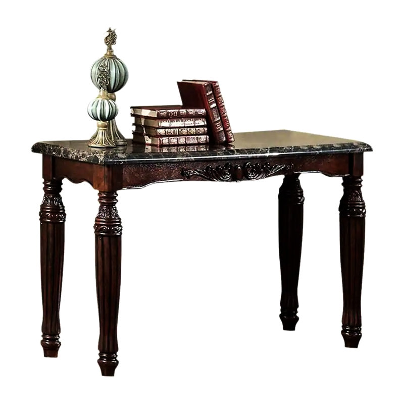 Table traditionnelle avec dessus en faux marbre et base en bois massif pour la surface de la table, pieds, motifs complexes