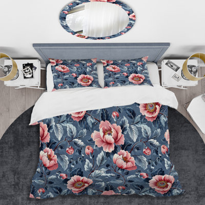 Ensemble de housse de couette moderne rose et vert avec jardins floraux Serenity VI