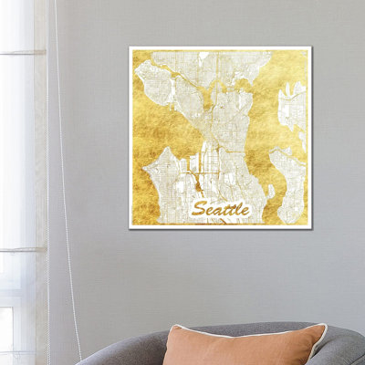 Seattle Leaf Urban Blueprint Map by Hubert Roguski - Wrapped Canvas Painting